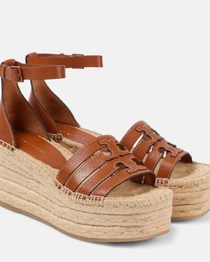 Tory Burch Ines Leather Espadrille Wedges - Brown