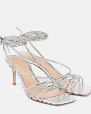 Gianvito Rossi 70 Embellished Metallic Leather Sandals - White