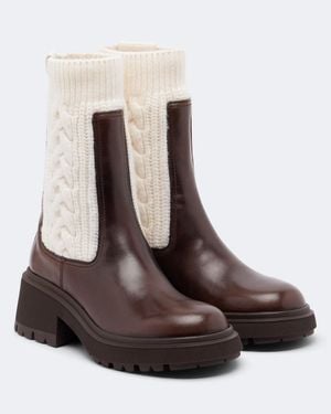 Jimmy Choo Tamia Cable-Knit Leather Ankle Boots - Brown