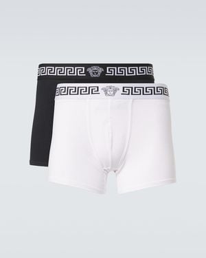Versace Set Of 2 Greca Border Cotton-Blend Boxer Briefs - White