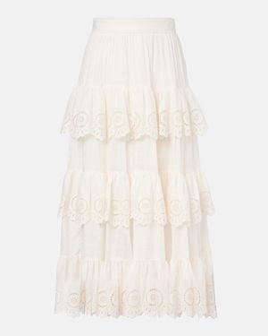 Zimmermann Lucky Embroidered Midi Skirt - White