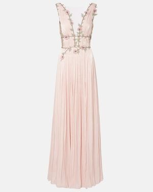 Costarellos Nalina Embellished Tulle-Trimmed Lamé Gown - Pink