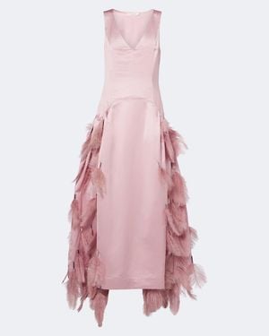 JACQUES WEI Robe Aus Satin Mit Federn - Pink