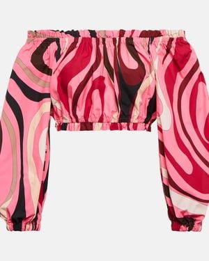 PUCCI Printed Off-shoulder Cotton Shirt - Red