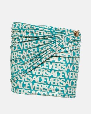 Versace Minifalda Fruncida Con Logo - Verde