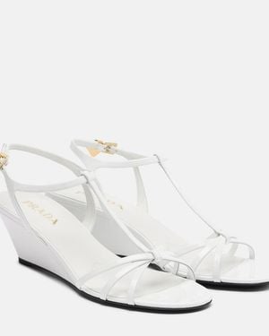 Prada Patent Leather Wedge Sandals - White