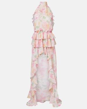 Bananhot Malena Floral Ruffled Asymmetric Maxi Dress - Pink