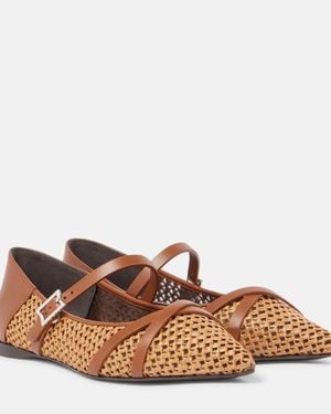 Max Mara Woven Leather-Trimmed Mary Jane Flats - Brown