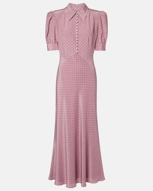 Alessandra Rich Polka-Dot Silk Midi Dress - Pink