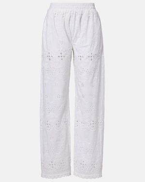 Melissa Odabash Lula Embroidered Cotton Wide-Leg Pants - White