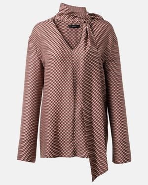 JOSEPH Scarf-Detail Printed Silk Blouse - Brown