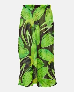 Louisa Ballou Printed Cotton And Silk Georgette Midi Skirt - Green