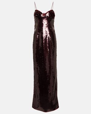 Magda Butrym Floral-Applique Sequined Maxi Dress - Purple