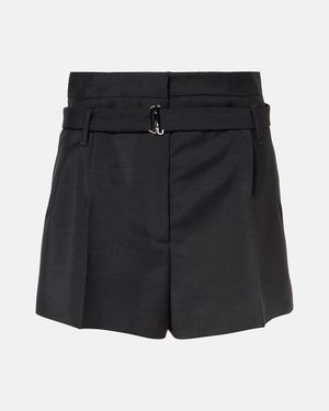 Prada Belted Mohair And Wool Shorts - Black