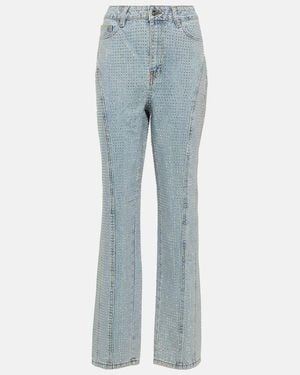 Self-Portrait Embellished High-Rise Straight Jeans - Blue