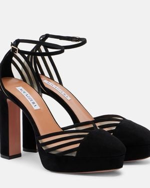 Aquazzura Alana Suede And Mesh Platform Court Shoes - Black