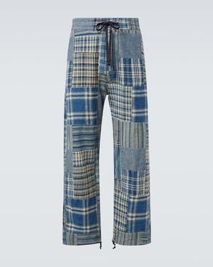 RRL Patchwork Cotton And Linen Trousers - Blue