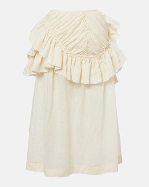 Dries Van Noten Falda Midi De Ramio Con Volantes - Neutro
