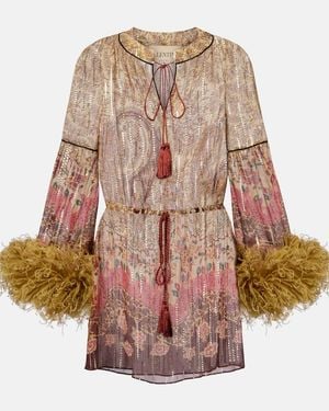 Valentino Paisley Feather-Trimmed Silk-Blend Blouse - Multicolour