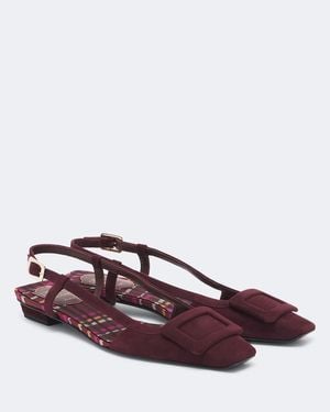 Roger Vivier Belle Vivier Suede Slingback Flats - Brown