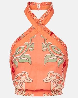 Poupette Suma Printed Cotton Crop Top - Orange