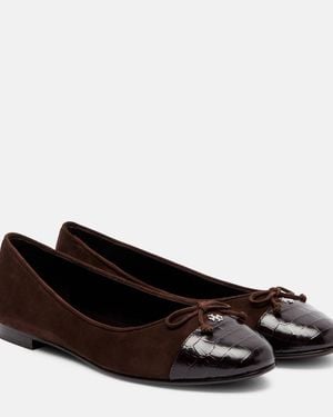Tory Burch Cap Toe Croc-Effect Suede Ballet Flats - Brown