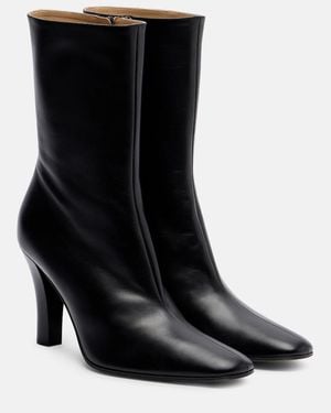 The Row Mona Leather Ankle Boots - Black