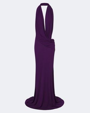 Alex Perry Draped Halterneck Jersey Gown - Purple