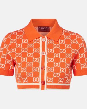 Gucci Cropped-Cardigan Gg Aus Baumwoll-Jacquard - Orange