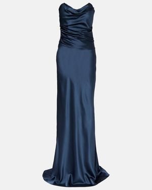 The Sei Ruched Strapless Silk Satin Corset Dress - Blue