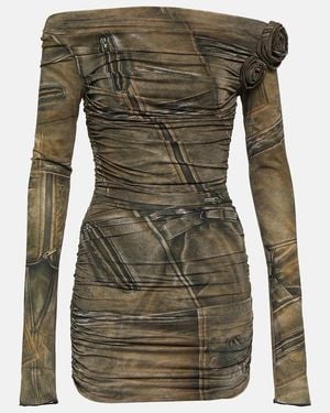 Blumarine Printed Off-Shoulder Minidress - Green
