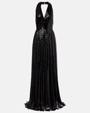 Elie Saab Open-Back Sequined Tulle Gown - Black