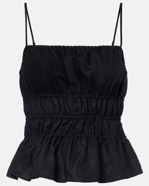STAUD Ayla Linen Crop Top - Black