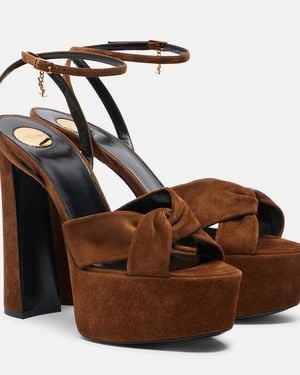 Saint Laurent Franciane Leather Platform Sandals - Brown