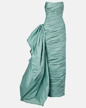 Marmar Halim Draped Pleated Taffeta Bustier Gown - Green