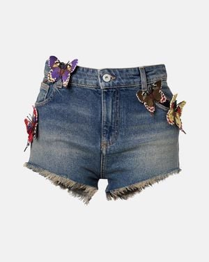 Blumarine Shorts De Denim Con Apliques - Azul