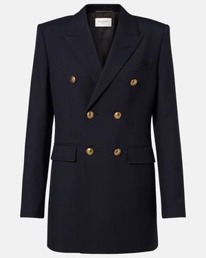 Saint Laurent Double-Breasted Wool Gabardine Blazer - Blue