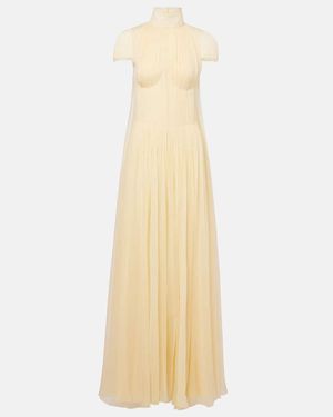 McQueen Pleated Silk Chiffon Gown - Yellow