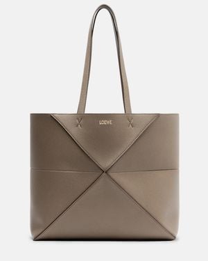 Loewe Puzzle Fold Medium Leather Tote Bag - Natural