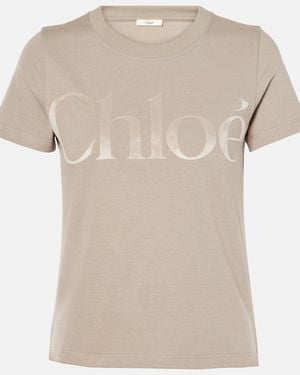 Chloé Cotton Jersey T Shirt With Logo - Natural