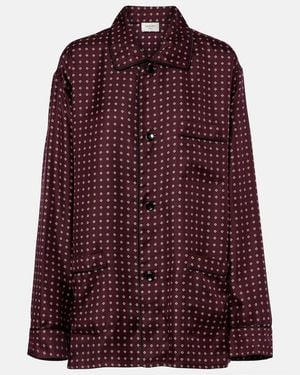 Saint Laurent Printed Silk Satin Pyjama Shirt - Purple