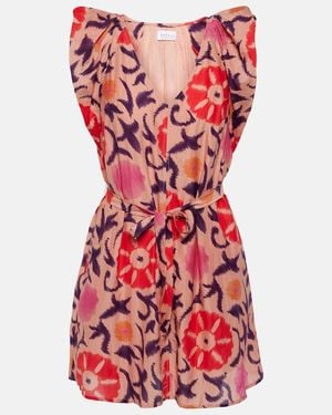 Velvet Jenna Printed Cotton And Silk Minidress - Red