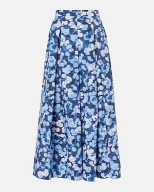 Erdem Floral Pleated Cotton Midi Skirt - Blue