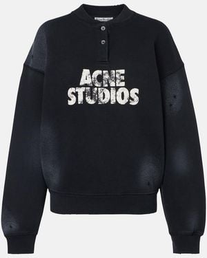 Acne Studios Distressed Logo Cotton Fleece Sweatshirt - Blue