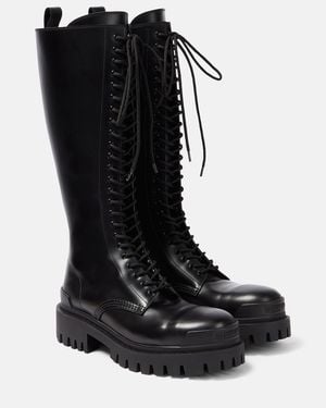 Balenciaga Strike Lace-Up Leather Boots - Black
