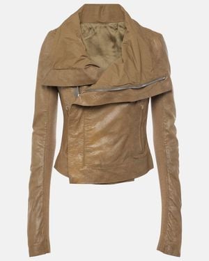 Rick Owens Asymmetric Leather Biker Jacket - Natural