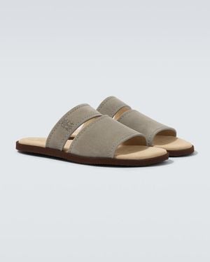 Brunello Cucinelli Logo Suede Sandals - White