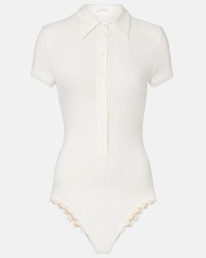 Magda Butrym Body En Mezcla De Algodon Con Croche - Blanco