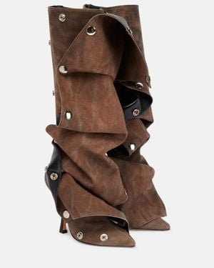 Y. Project Applique Denim Knee-high Boots - Brown