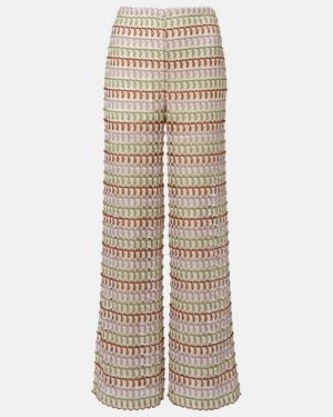 Veronica Beard Fatima Crochet Wide-Leg Trousers - Natural